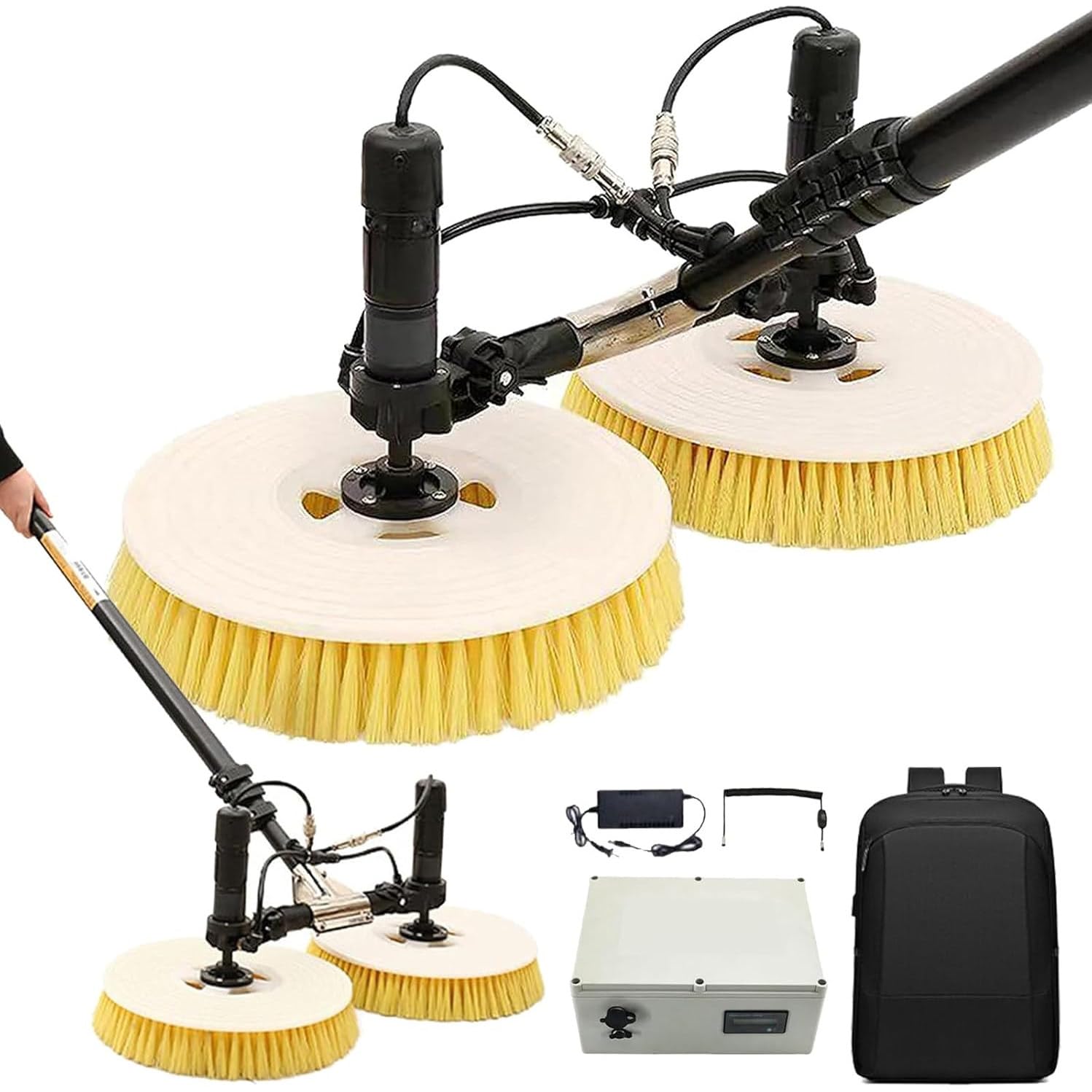 Macchina Elettrica per La Pulizia Dei Pannelli Fotovoltaici, Spazzola per La Pulizia a Spruzzo D'acqua per Pannelli Solari, Spazzola Rotante per La Pulizia Pannelli Fotovoltaici,3.5m-MainsElectricity