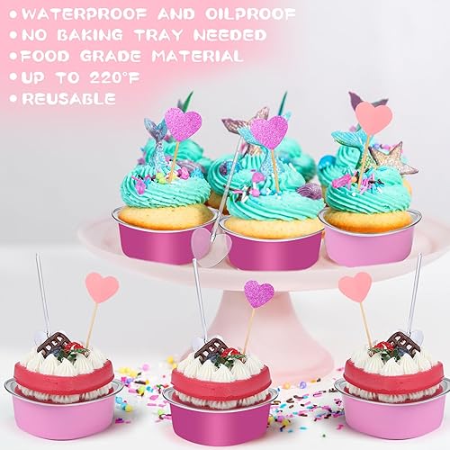 Miniatura 3 de El juego de moldes para tartas de corazón de San Valentín incluye mini moldes de aluminio, cuchara de plástico, decoración de cupcakes, tazas de