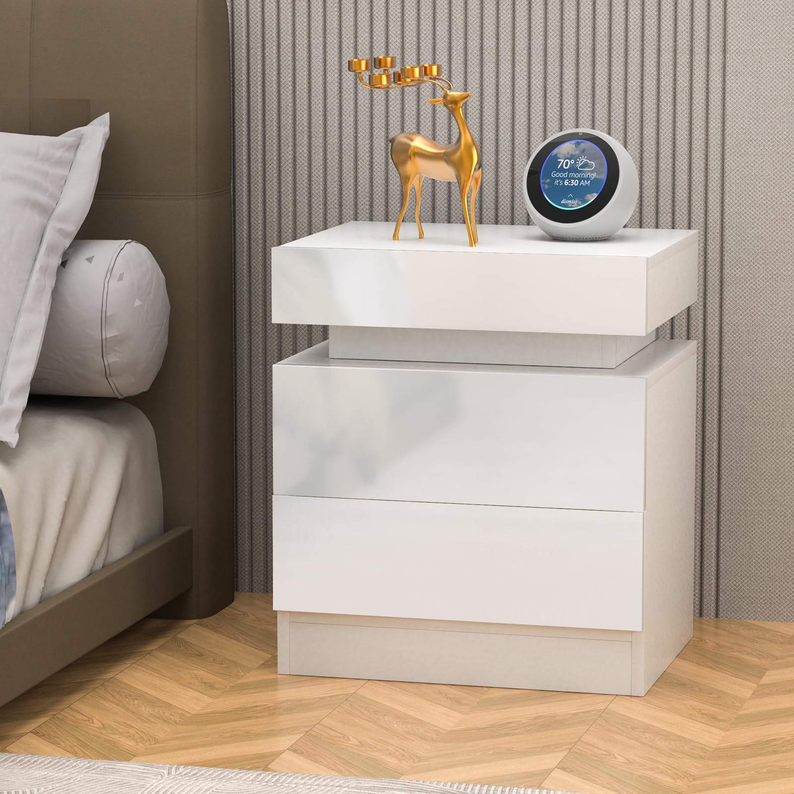 Comodino con 2 Cassetti Clyde Bianco Legno Moderno e Pratico