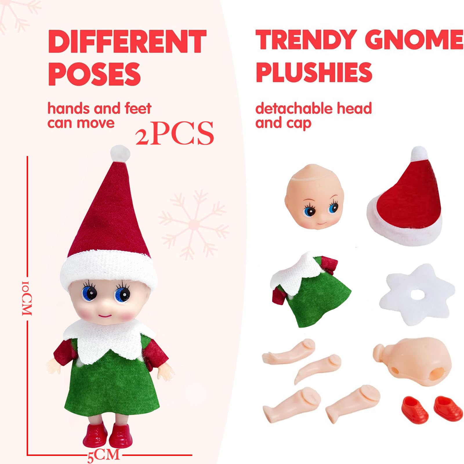 2pcs Christmas Elf Baby Mini Dolls,Christmas Baby Elves Twins Cute Little Elfs,Naughty Tiny Baby Elf Doll Novelty Toys Christmas Tradition Small Dolls for Girls Boys Kids Gift Xmas Stocking Stuffers - Image 2