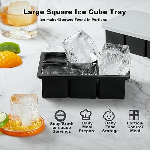 Miniatura 2 de Bandeja grande para cubitos de hielo para tapas, paquete de 3 unidades, máquina de cubitos de hielo cuadrada grande para whisky para cóctel, moldes
