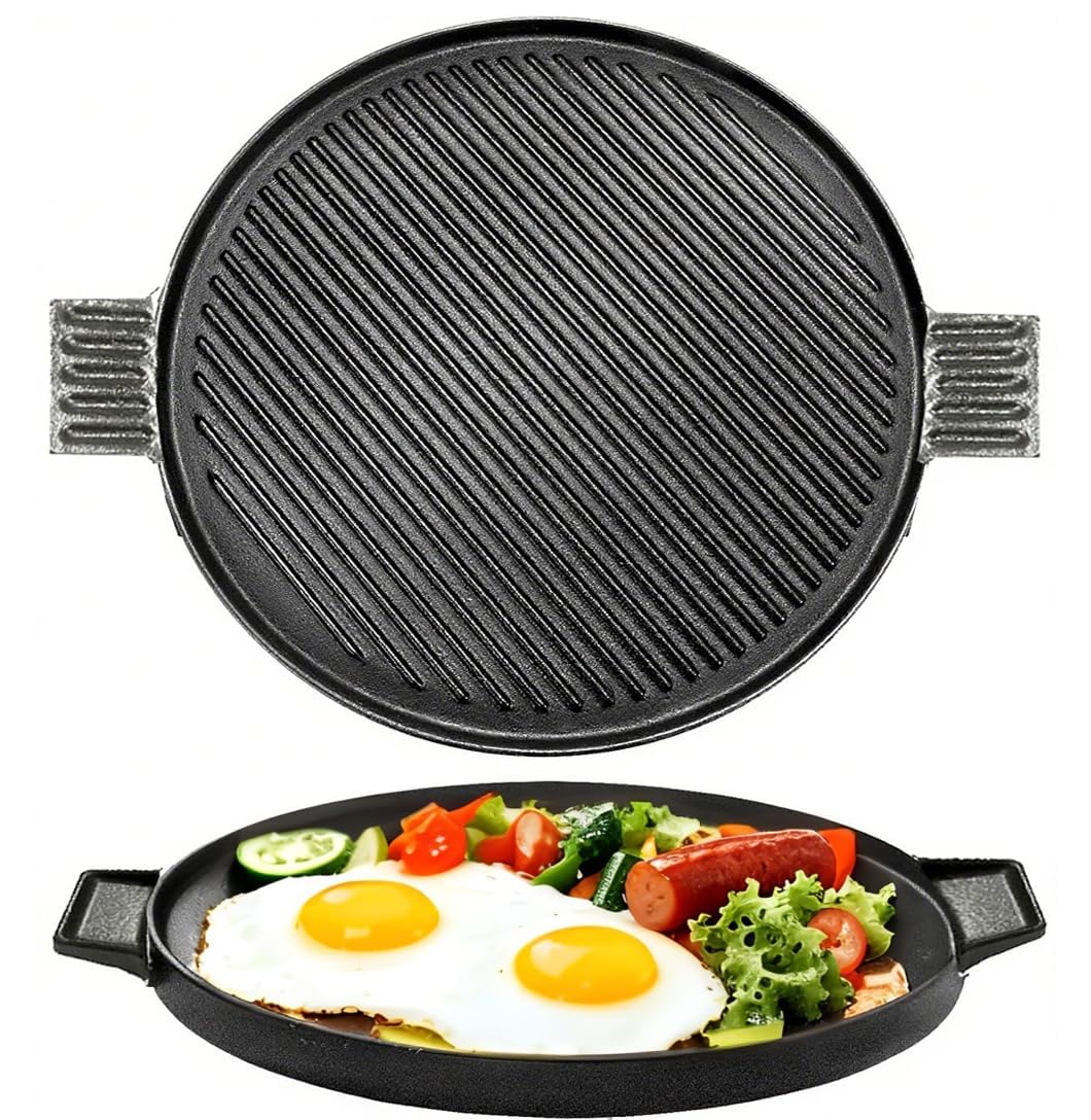 C13.5(1-Panc) 14" Heavy Duty Double Sided Reversible Cast Iron Griddle Pan for Stove Tops, Gas Grills and Outdoor Cooking