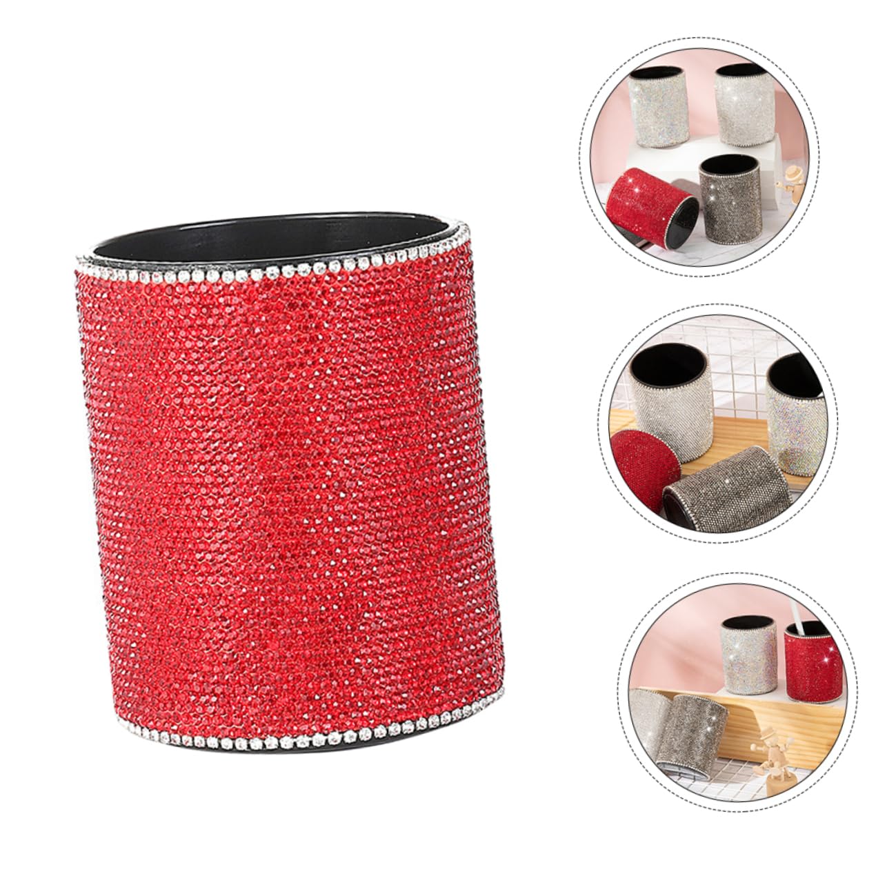 Portalápices de Escritorio Rojo Gemas de Imitación para Guardar Bolígrafos
