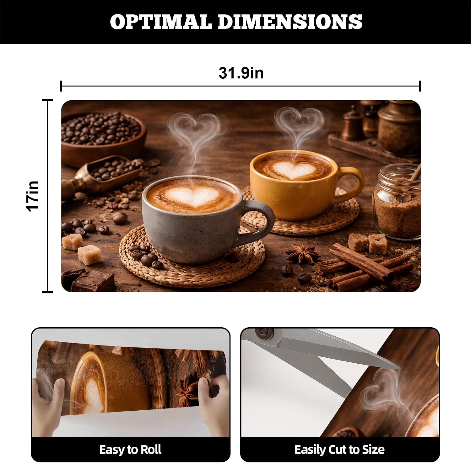 NYZE Coffee Mat Absorbent Non Slip Dish Drying Mat for Kitchen Countertops, Retro Heart Steaming Coffee Machine Mat Under Coffee Maker, Coffee Bar Accessories (32"L x 17"W)