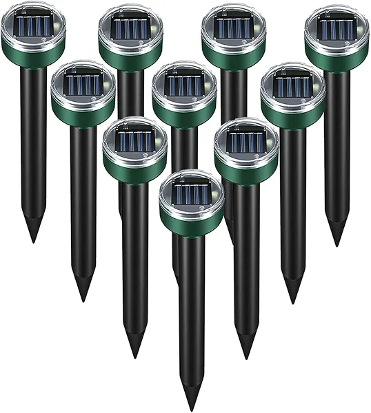 Mole Repellent for Lawns 10 Pack, Solar Powered SRepeller Ultrasonic Gopher Deterrent, Outdoor Waterproof Vole Vibration Stakes,Sonic Spike for Rodent Groundhog Snake Chipmunk