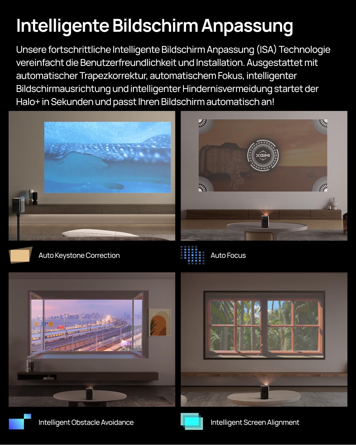 XGIMI Halo+ GTV 1080P Tragbarer Beamer, Google TV, Netflix, 700 ISO Lumen, Harman Kardon, Autofokus, Wi-Fi, 200 Zoll, Akku 2,5h