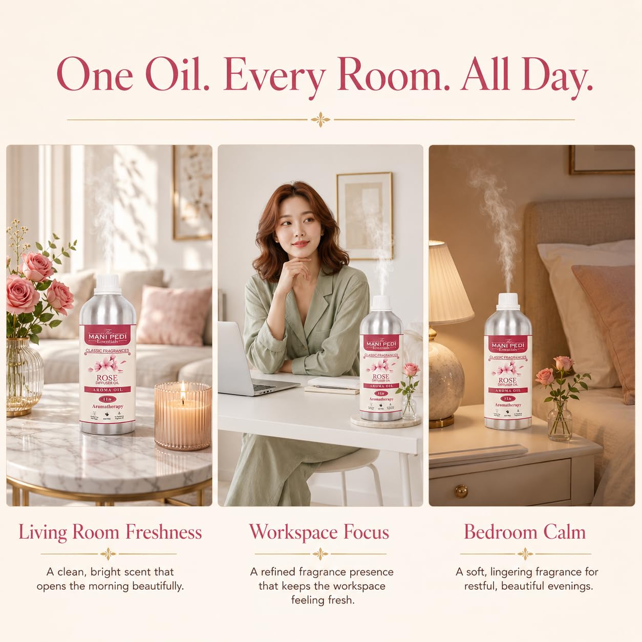 TMPE Rose Diffuser Oil with Long-lasting Aroma. Classic Floral fragrance Uplifts Mood, & Promotes Relaxation | Ideal for Aromatherapy, Diffusers & Air Purifiers - 1 L (1000 ml) 3