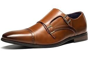 Men's Dress Loafer Shoes: Brown Leather Monk Strap Slip-On Loafers