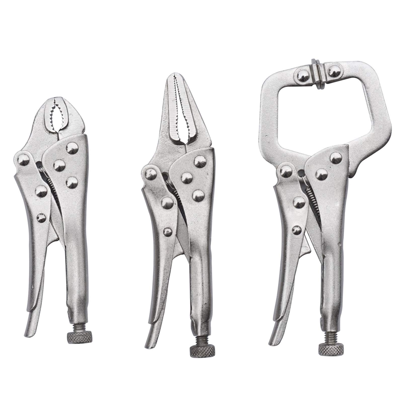 Zangen-Set, 3-teiliges Schraubstock-Verriegelungszangen-Set, 10,2 cm gebogene Backen und 12,7 cm lange Nase und 12,7 cm C-förmige Klemme, verschiedene Verriegelungs-Schweißklemmen, robuste Zangen,