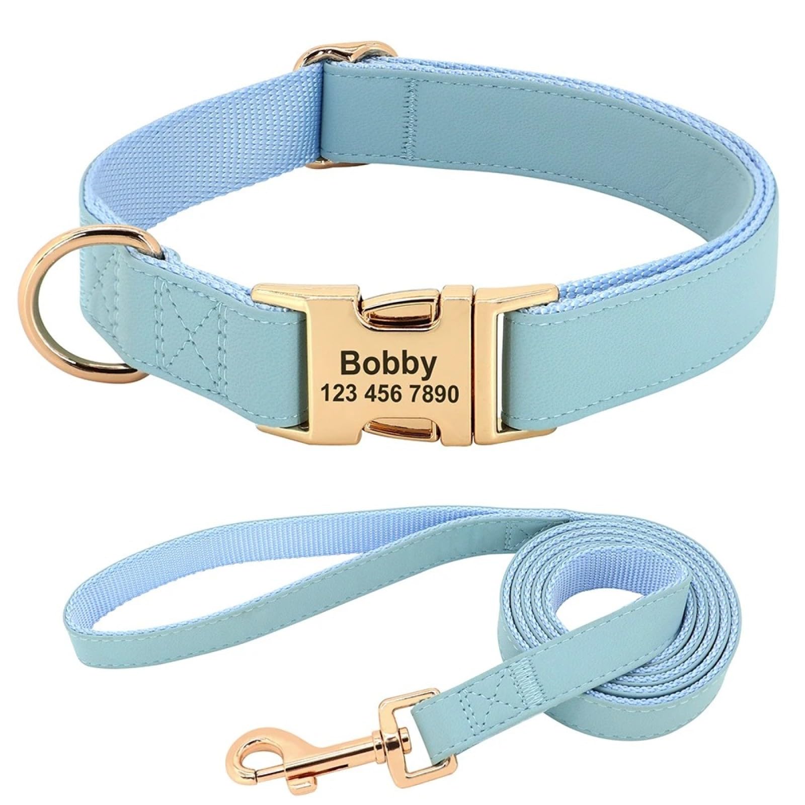 Collier de chien en cuir personnalisé avec laisse assortie grand chien bleu