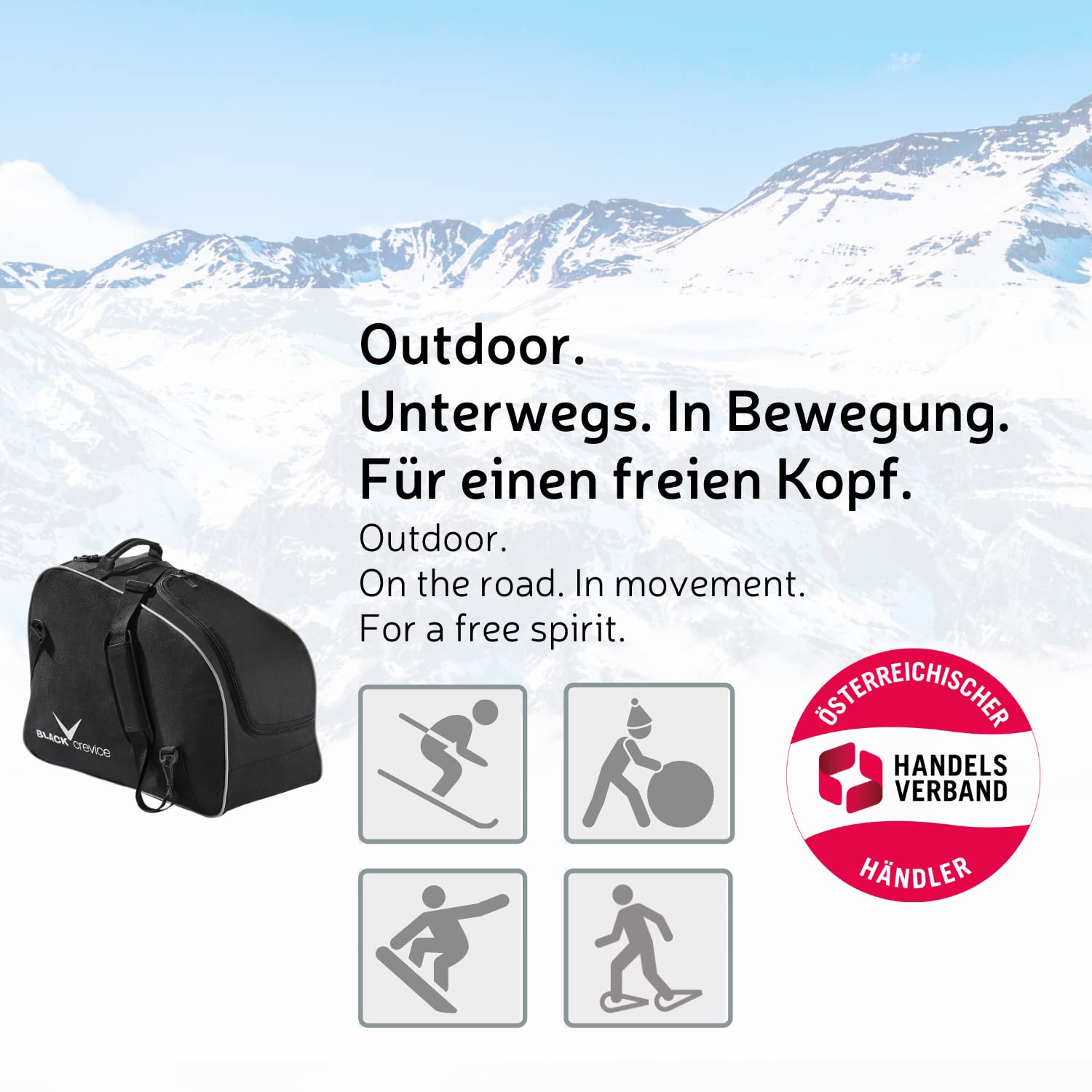 Black Crevice Bolsa para Botas y Casco de esquí I Bolsa para Botas de esquí/Snowboard y Casco Ajustable con Gran Compartimento Principal y secundario con Cremallera I tamaño: 53x26x39cm