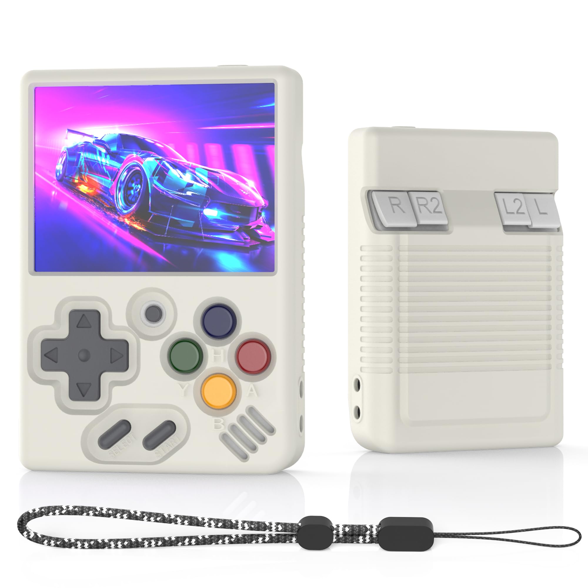 Silicone Case for Miyoo Mini, Soft [Anti-Slip] [Shock Proof] Customized Protective Case for Miyoo Mini with Lanyard-Off-White