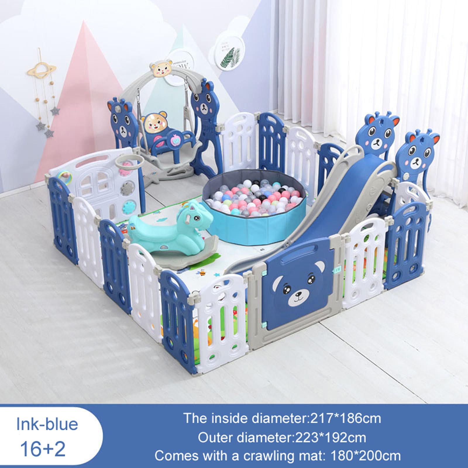 Parc Bebe Modulable, Grand Parc Bebe avec Tapis, Barriere Parc Bebe Pliable Extérieur Intérieur, Parc de Jeux Bébé pour Centre d'activités pour Enfants avec Éponge Anti-collision (B 16+2)