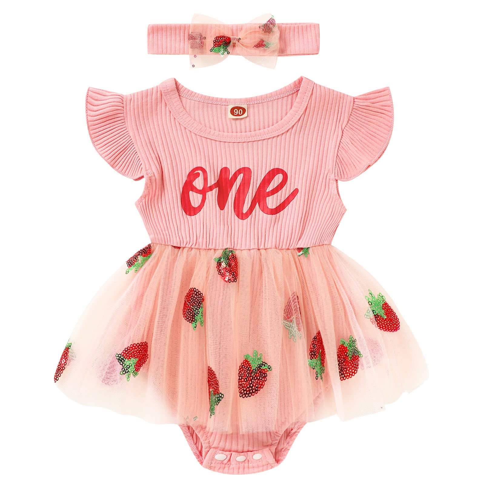 GRNSHTS Baby Girl 1st Birthday Outfits Ribbed Tulle Romper Princess Cake Smash Photo Shoot Clothes+Headband