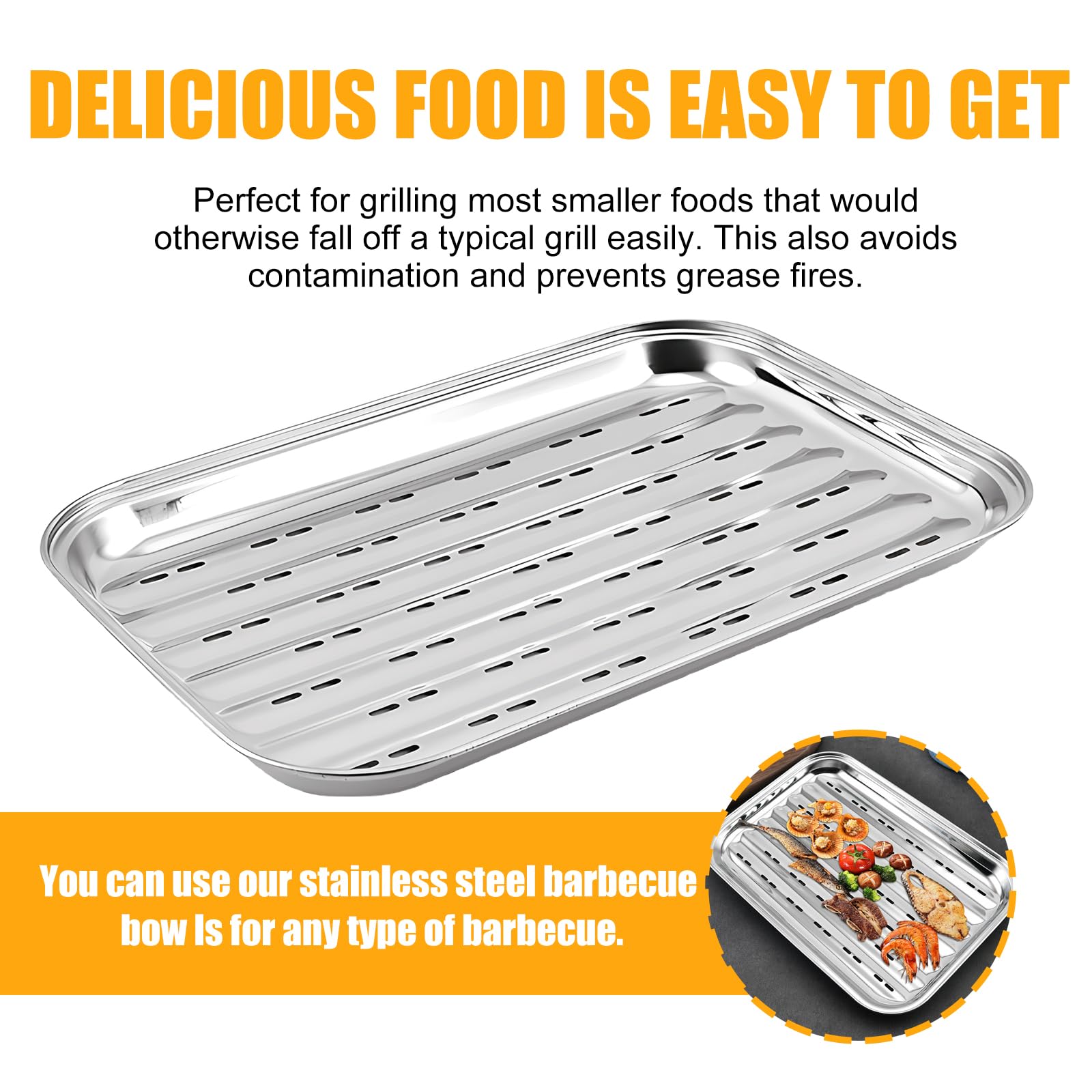 Asfrode 2 bandejas para barbacoa de acero inoxidable, 34,5 x 24,2 x 2,7 cm, reutilizables, cesta para verduras, accesorios para verduras, pescado o carne, para barbacoa de gas, eléctrica y carbón