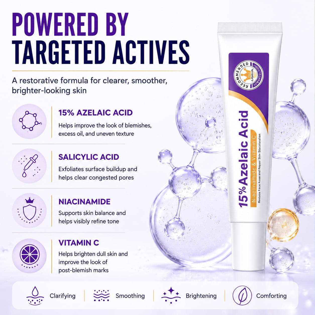 Azelaic Acid Face Cream - Restorative Multi-Action Formula with Vitamin C & Niacinamide, Comforting Gel-Cream for Post-Shaving & Stressed Skin, Revitalizing Skin Tone & Texture (Pack of 2)
