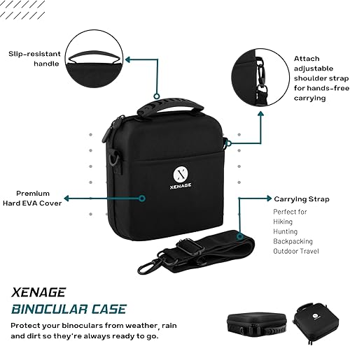 Miniatura 2 de Funda para binoculares con funda rígida de EVA resistente al agua (7 x 7 x 2.5 pulgadas), asa de transporte y correa de transporte para senderismo,