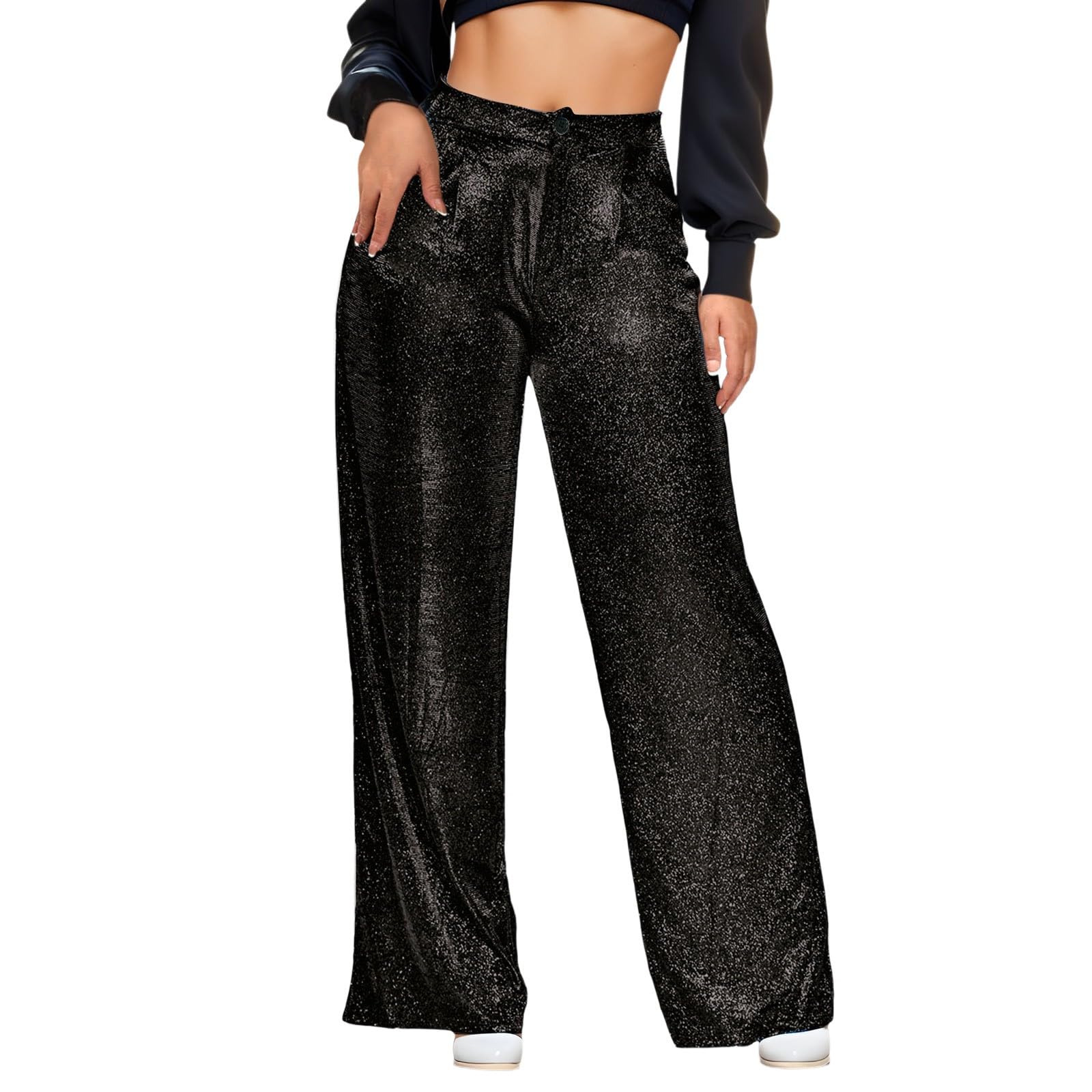 New Sequin Party Fashion Casual High Waist Womens Pants Retro Wide Leg Business Casual for Women Pants Plus