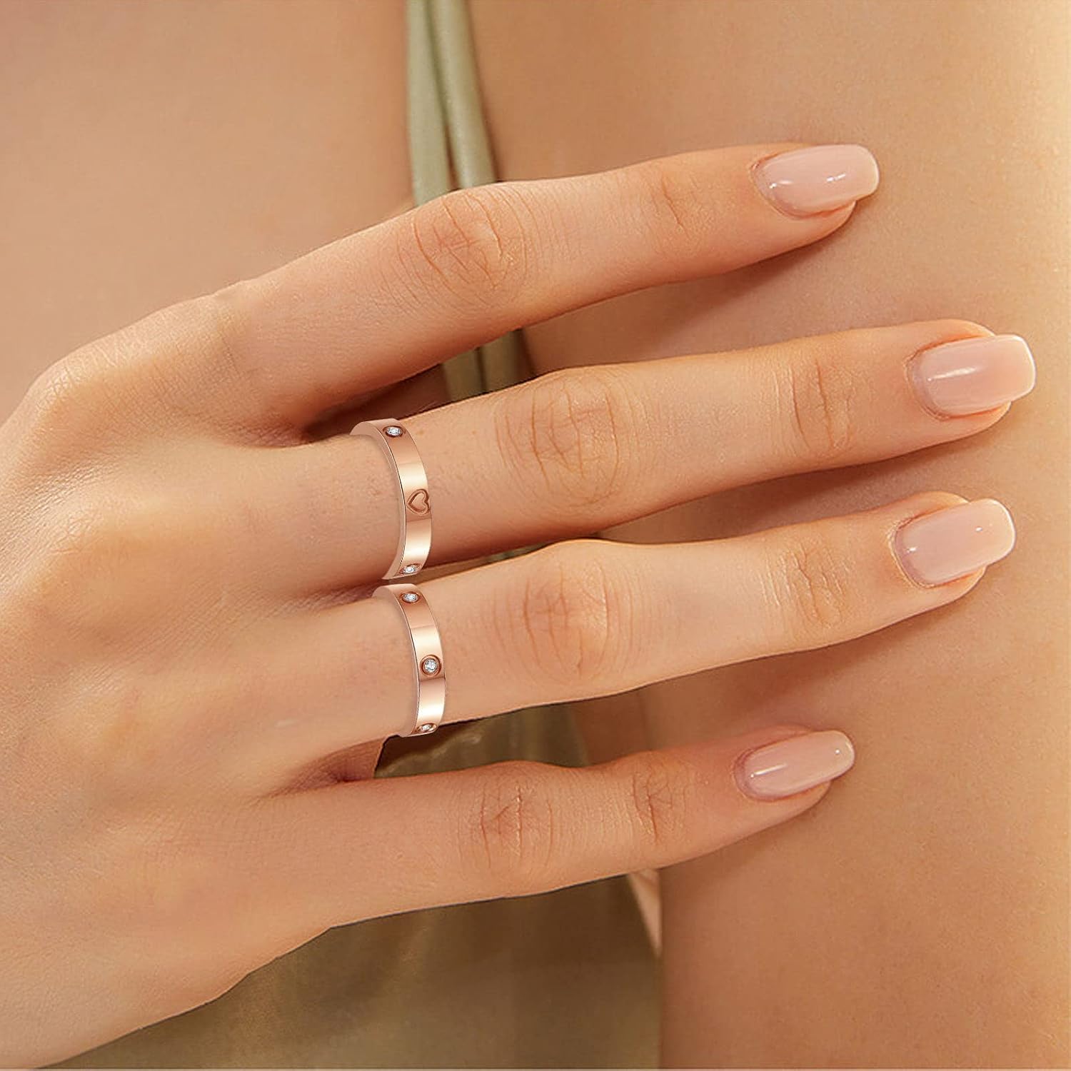 3PCS Love Friendship Ring Gold Ring Sets for Women Stainless Steel Wedding Statement Thumb Ring 18K Gold Silver Rose Plated Cubic Zirconia Rings Jewelry Gifts for Her