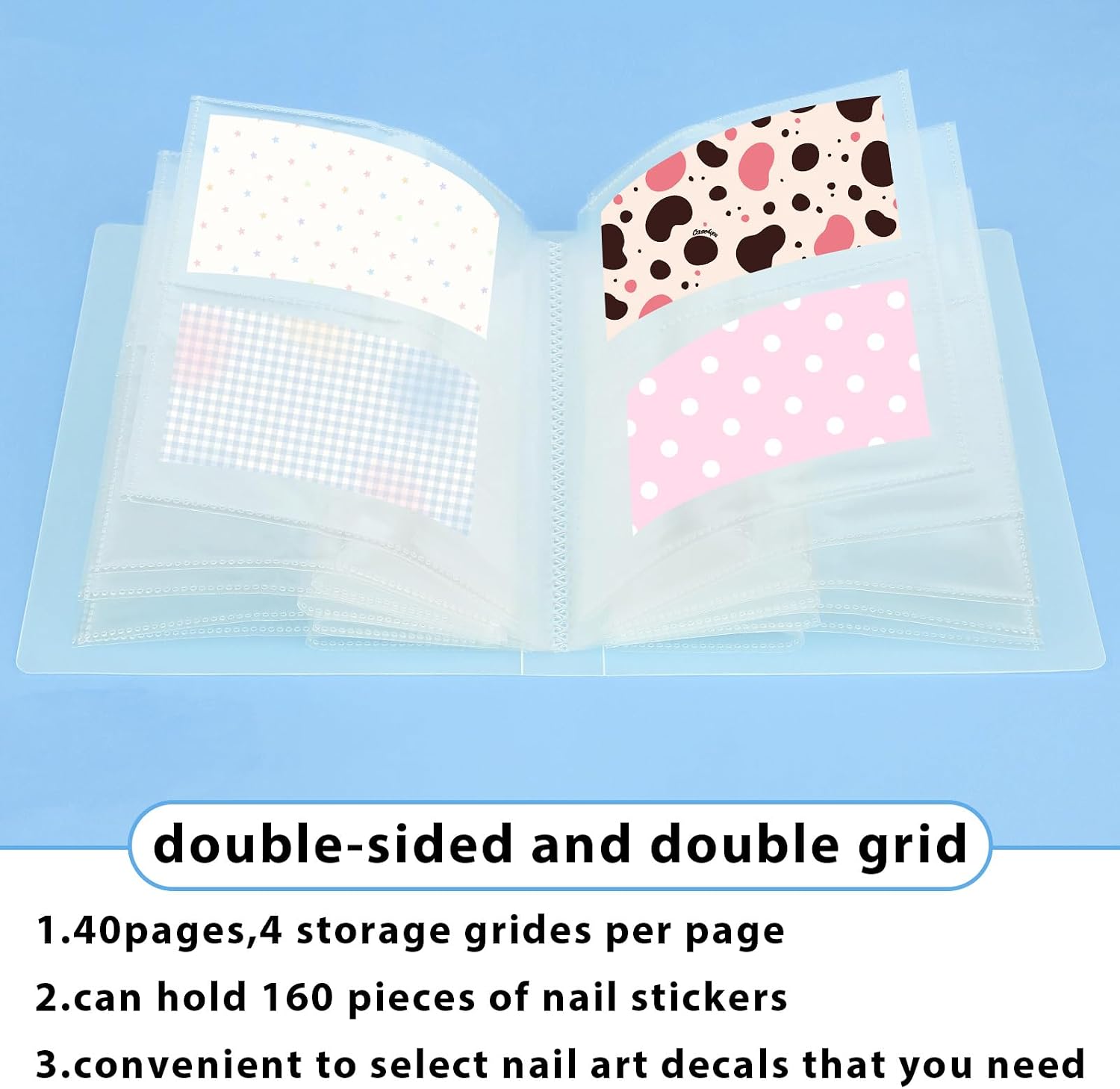 160 Slots Nail Art Sticker Storage Book Artistic Sticker Album Organizer Empty Decals Collecting Album Binder Empty Display Book DIY Nails Arts Supplies Display Holder Organizer Tools Stickers Holder