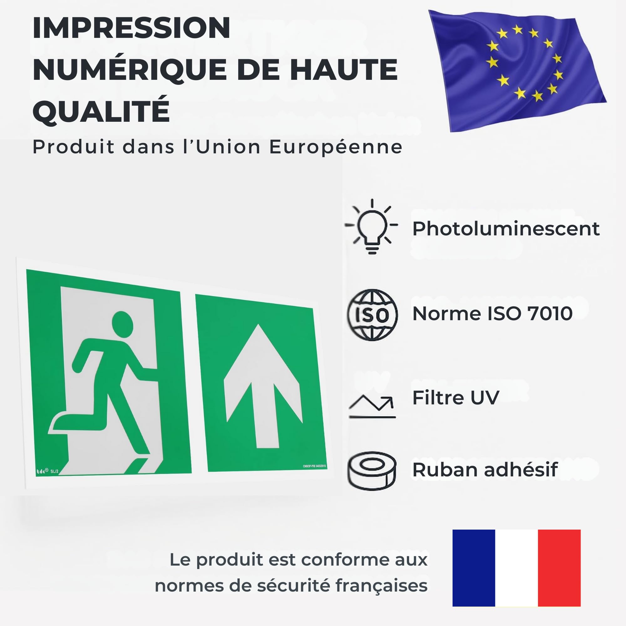 8 PCS Panneaux Issue De Secours Photoluminescents - Flèches Haut Bas Gauche Droite 300x150mm - Signalétique Urgence Autocollante