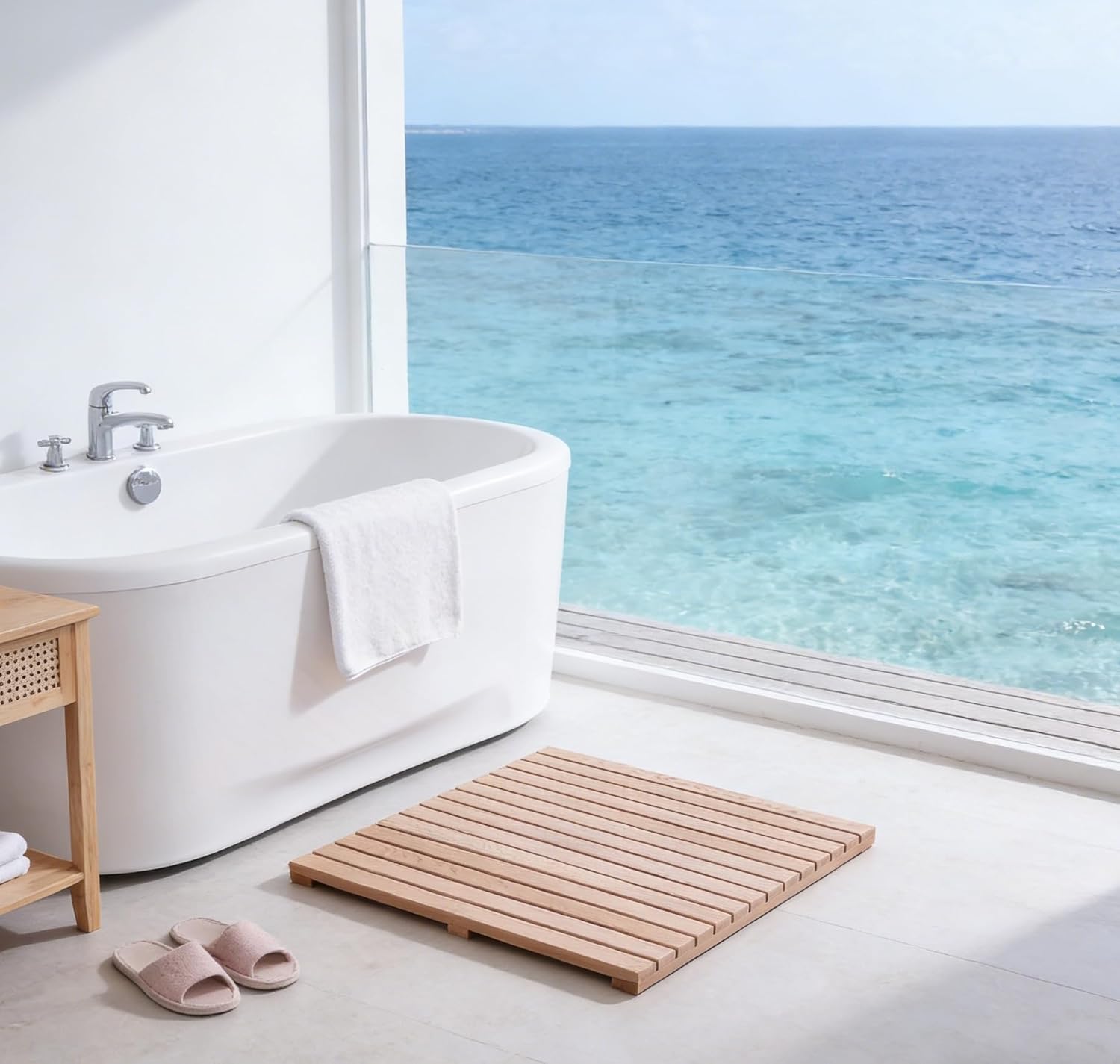 Large Teak Shower and Bath Mat for Indoor and Outdoor Use, Non-Slip Wooden Platform for Bathroom Bathtub Pool Hot Tub, Flooring Decor and Protector(20x24in(50x61cm))