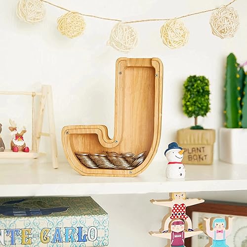 Miniatura 4 de WeiDu77 Alcancía de 26 letras del alfabeto inglés A-Z, alcancía de madera transparente de gran capacidad, caja de ahorro personalizada para monedas,