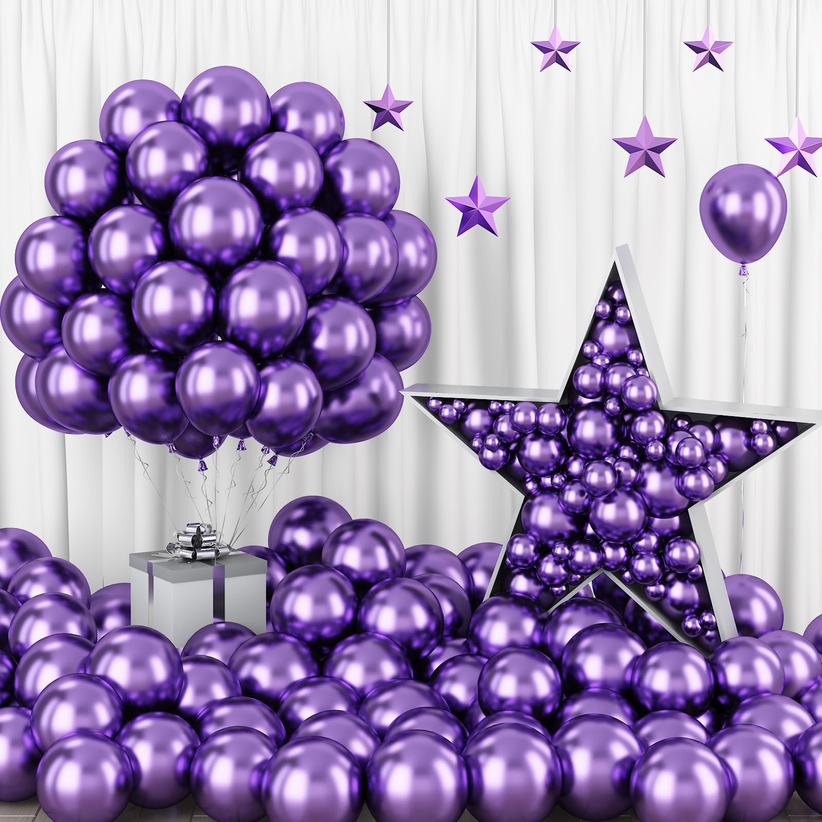Metallic Purple Balloons - 100 Packs, 5 Inch Chrome Latex Balloons for Girls Women Birthday Baby Shower Wedding Graduation Butterfly Theme Party