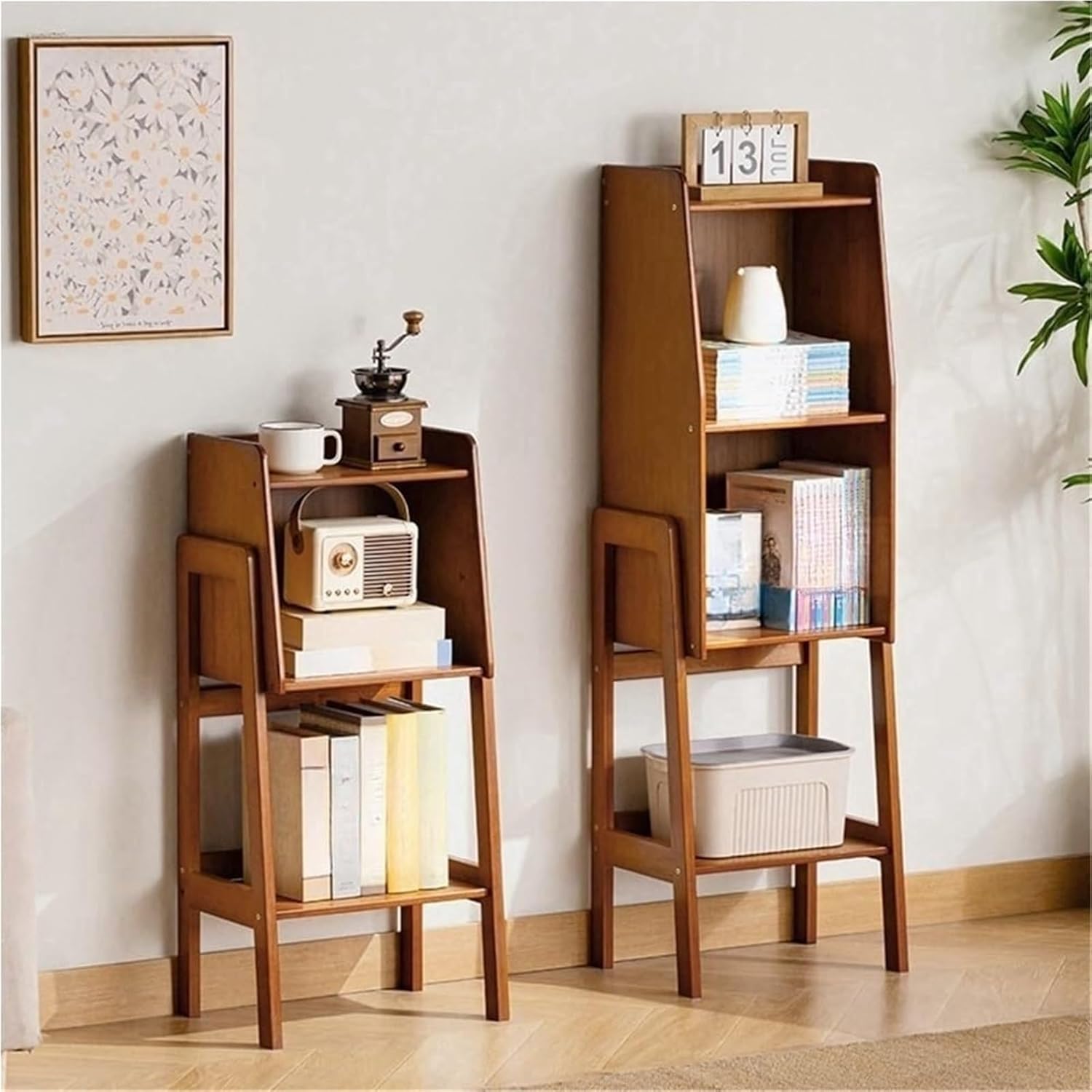 Tall Wooden Ladder Bookshelf - Multifunctional Storage Display Shelf for Living Room & Office - Stylish Book Shelving Unit, Ideal for Home Decor & Organization