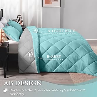 downluxe King Size Comforter Set - Turquoise and Grey King Comforter, Soft Bedding Sets for All Seasons -3 Pieces - 1 Comforter (104"x92") and 2 Pillow Shams(20"x36")