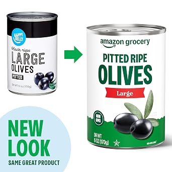Amazon Grocery, Pitted Ripe Olives, Large, 6 Oz