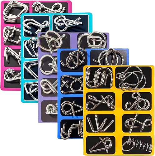 Metal Wire Puzzle Set, Mind Test Brain Teaser Toy, 6.3x4.72 Inch Educational Thinking Game with Unlock Challenges, Metal Logic Puzzle Set with