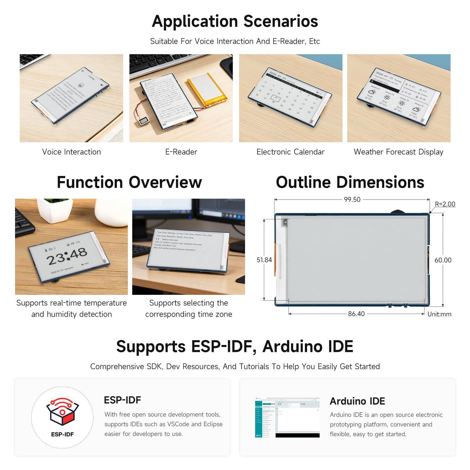 Waveshare ESP32-S3 3.97inch E-Paper Development Board Basic Kit, 800 x 480 Resolution, Supports Wi-Fi/BLE 5, And AI Voice Interaction, Onboard Microphone, with TF Card & Card Reader