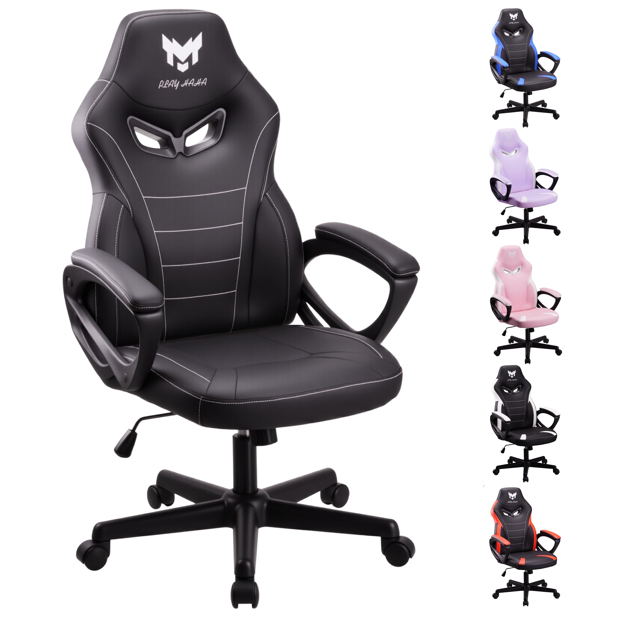 Play haha.Ergonomic high back seat with breathable mesh insert padded armrests tilt adjustment durable base lumbar support Faux leather surface for gaming home or office use