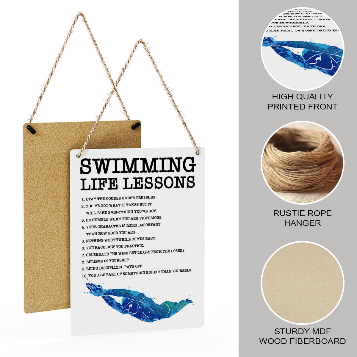 Inspirational Quotes Swimmer Gifts Rustic Wall Decorations Motivational Farmhouse Wall Hanging Decor Encouragement Best Team Gifts Decorative Wood Plaque for Home Office Bedroom Bathroom Living Room