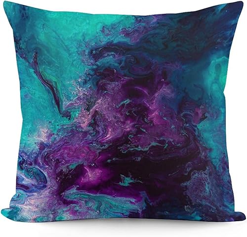 Funda de almohada de terciopelo nebuloso color morado, verde azulado, turquesa, galaxia nebulosa, acogedora funda de almohada cuadrada, decoración