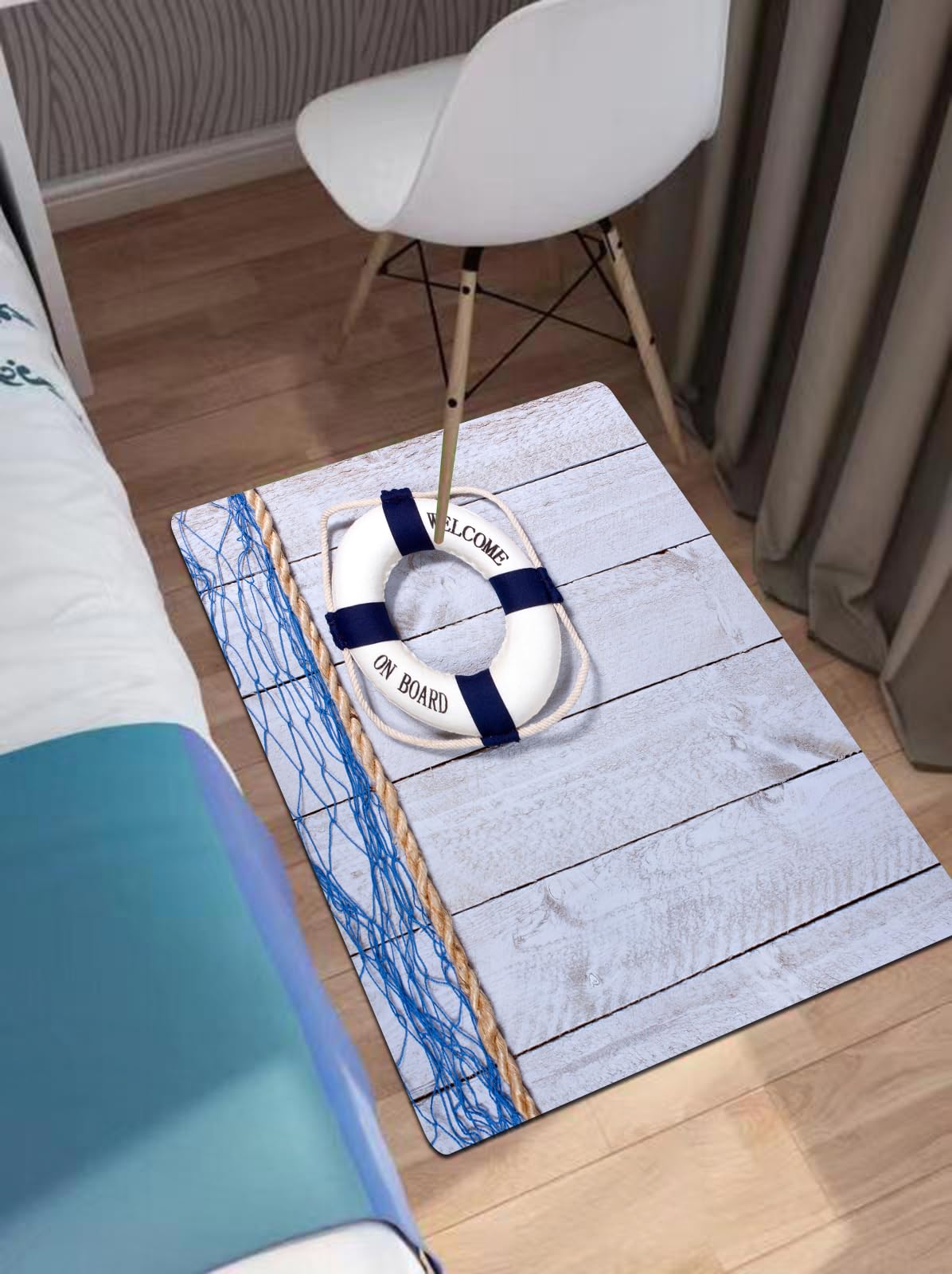 OHAGS Microfiber Soft Bath Mat,Non-slip Bathroom Mats,Machine-washable Shower Water Absorbent Bath Rug Durable,lifebuoy on wooden board,24x35 in