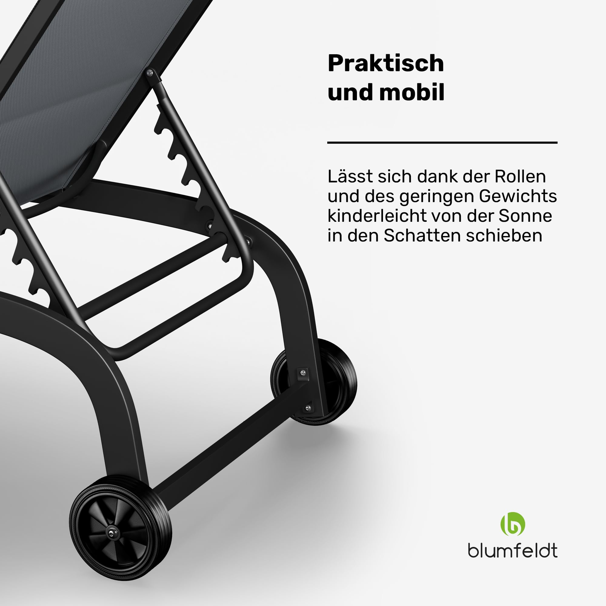 blumfeldt Sonnenliege, Gartenliege mit Verstellbarer Rückenlehne, Liegestuhl mit Rahmen aus Aluminium, Lounger mit wasserfesten Bezügen, mit Bodenrollen, Typ: Limala, schwarz