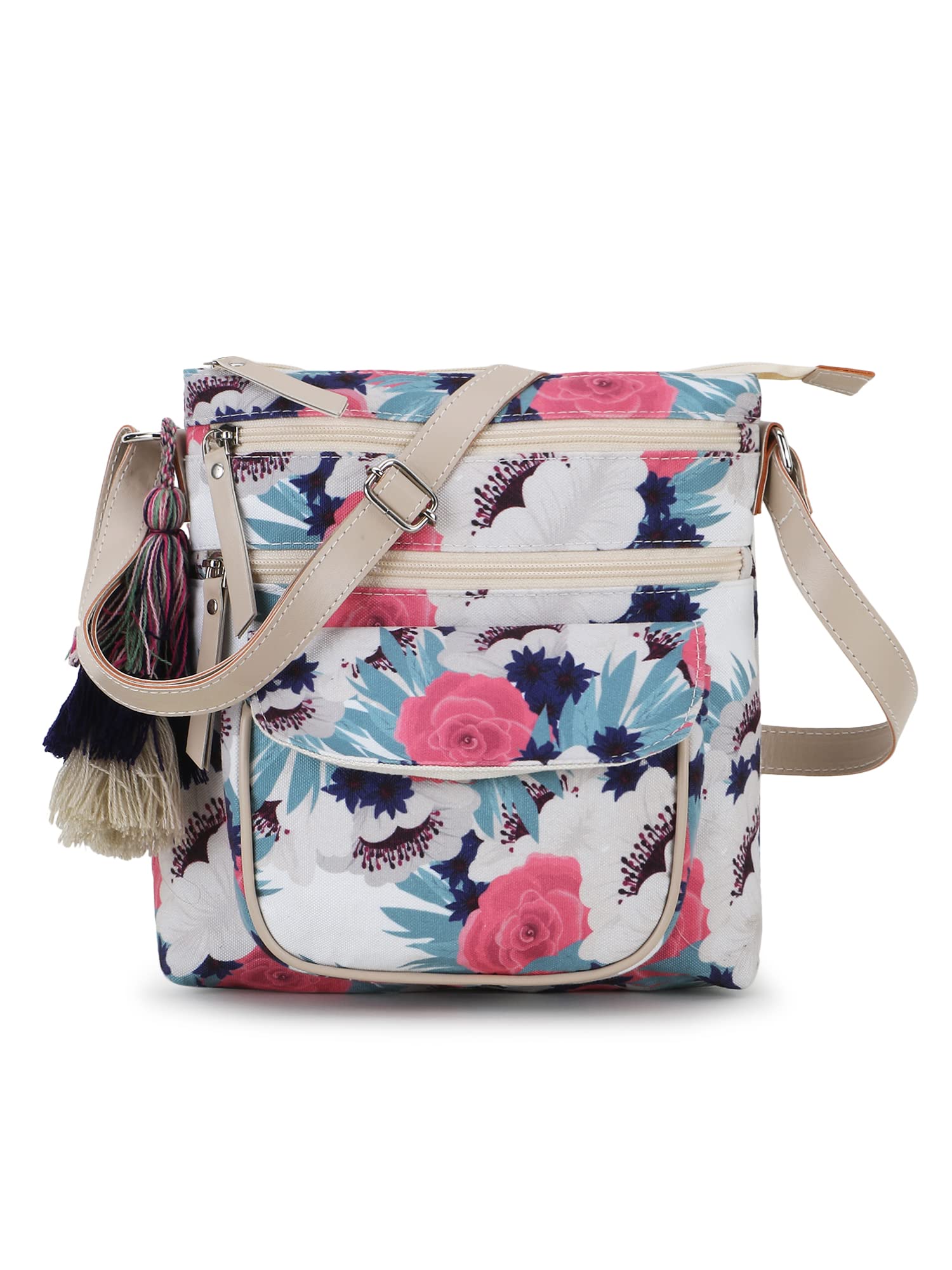 Anekaant Unisex Adult Rangoli Cream & Multi Polycotton & Canvas Floral Digital Printed Sling Bag (B0BH11NVLT) Amazon Price History, Amazon Price Tracker
