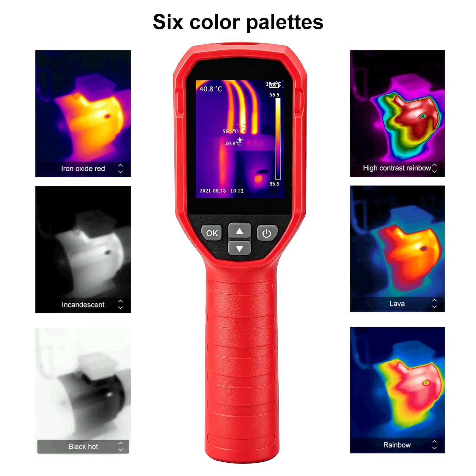 Cámara Térmica Infrarroja, Imagen LCD Recargable de 1080 Píxeles Cámara Portátil de Imágenes IR -20 °C - 400 °C (-4 °F A 752 °F) para HVAC, Inspección de Tuberías de Calefacción Por Suelo Radiante