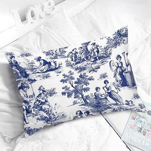 Vista 532 de ArogGeld Chinoiserie - Fundas de almohada escénicas asiáticas, estilo asiático, funda de almohada azul y verde Kelly, funda de cojín para decoración