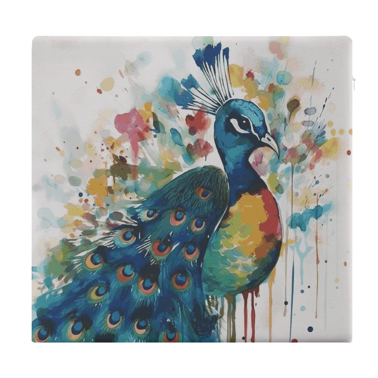 JTREHY Watercolor Peacock Chair Cushions Non-Slip Bar Stool Cushions Ultra Soft Warm Memory Foam Meditation Cushion Removable Large Square Seat Cushions for Dining Chair 15x14In