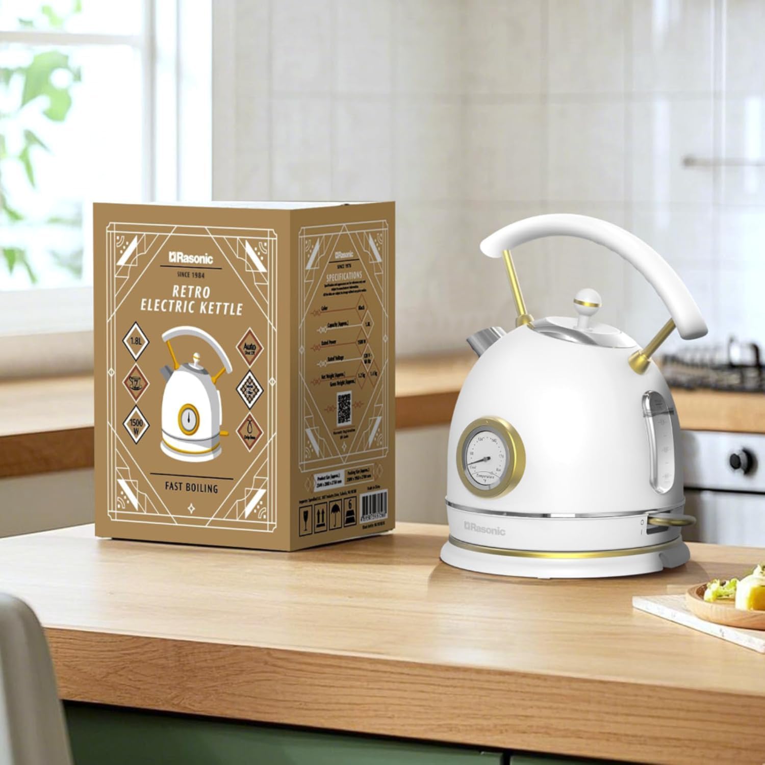 Rasonic Retro Electric Kettle: Stylish Stainless Steel with Quick Boil and...