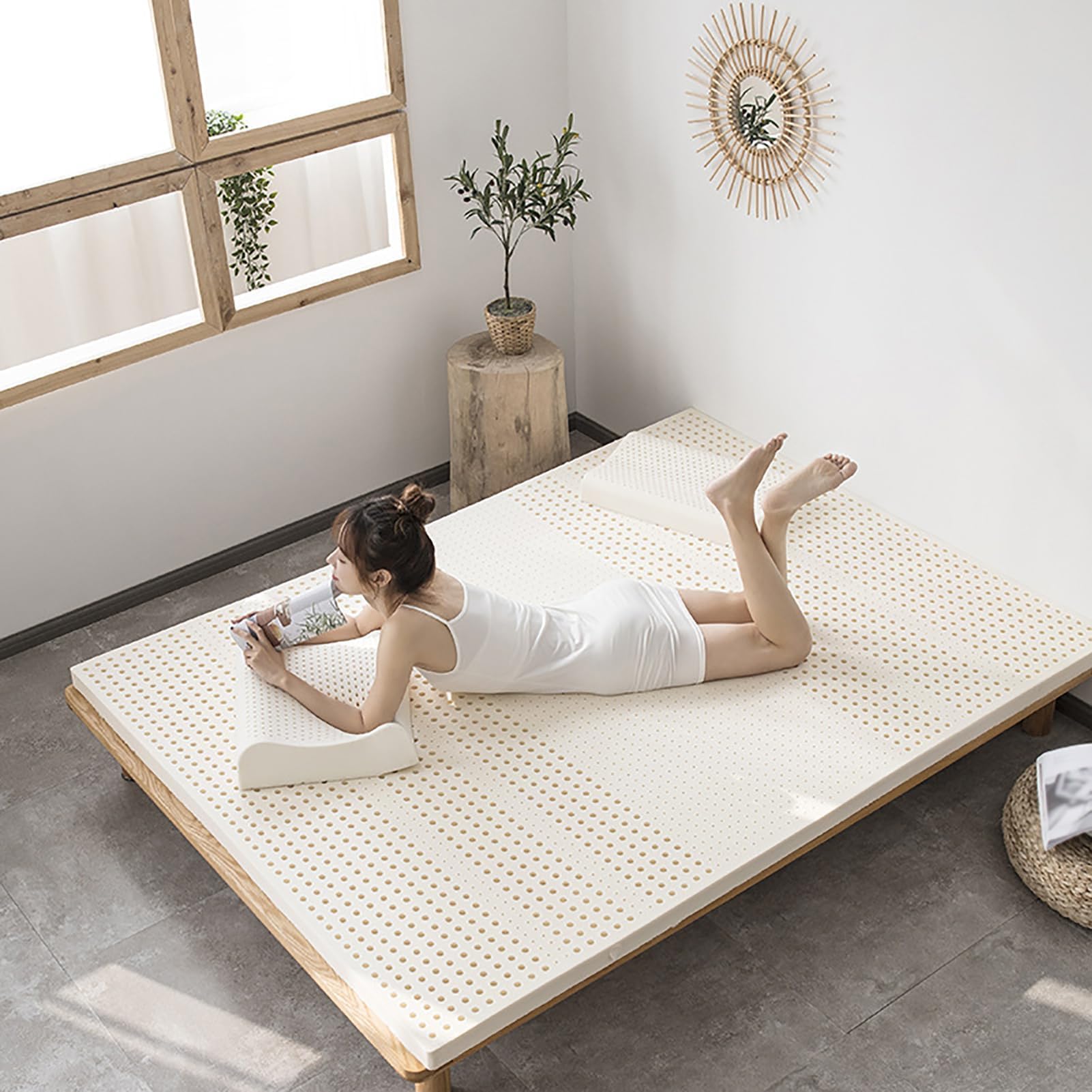 Generisch Matratze aus 100% Naturlatex, Dicker, weicher Matratzentopper, tragbar, lindert Druck, Matratzenbezug aus Bio-Latex, 3 Zoll, 140 x 200 cm (55 x 79 Zoll)