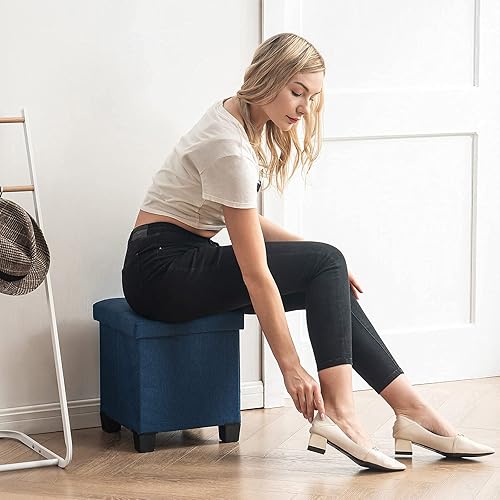 Miniatura 6 de Apicizon Cubo otomano de almacenamiento de 15 pulgadas con patas, reposapiés otomano con almacenamiento, asiento acolchado con bandeja de café para