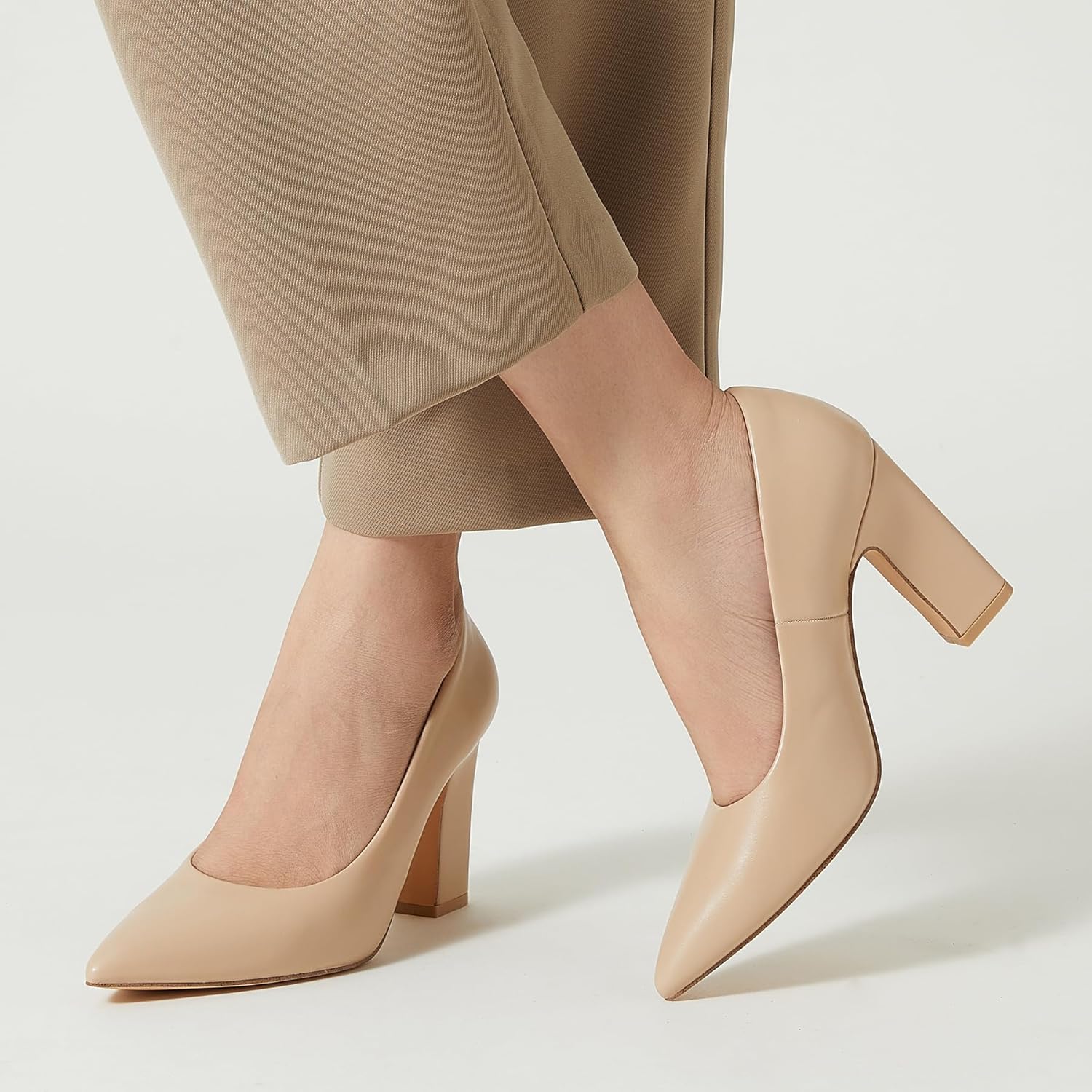 Trary Heels for Women Closed Pointed Toe Chunky Pumps Shoes Women Block High Heels Comfortable Slip-On Dress Office Party Wedding Shoes 3.54" Heel - Image 2