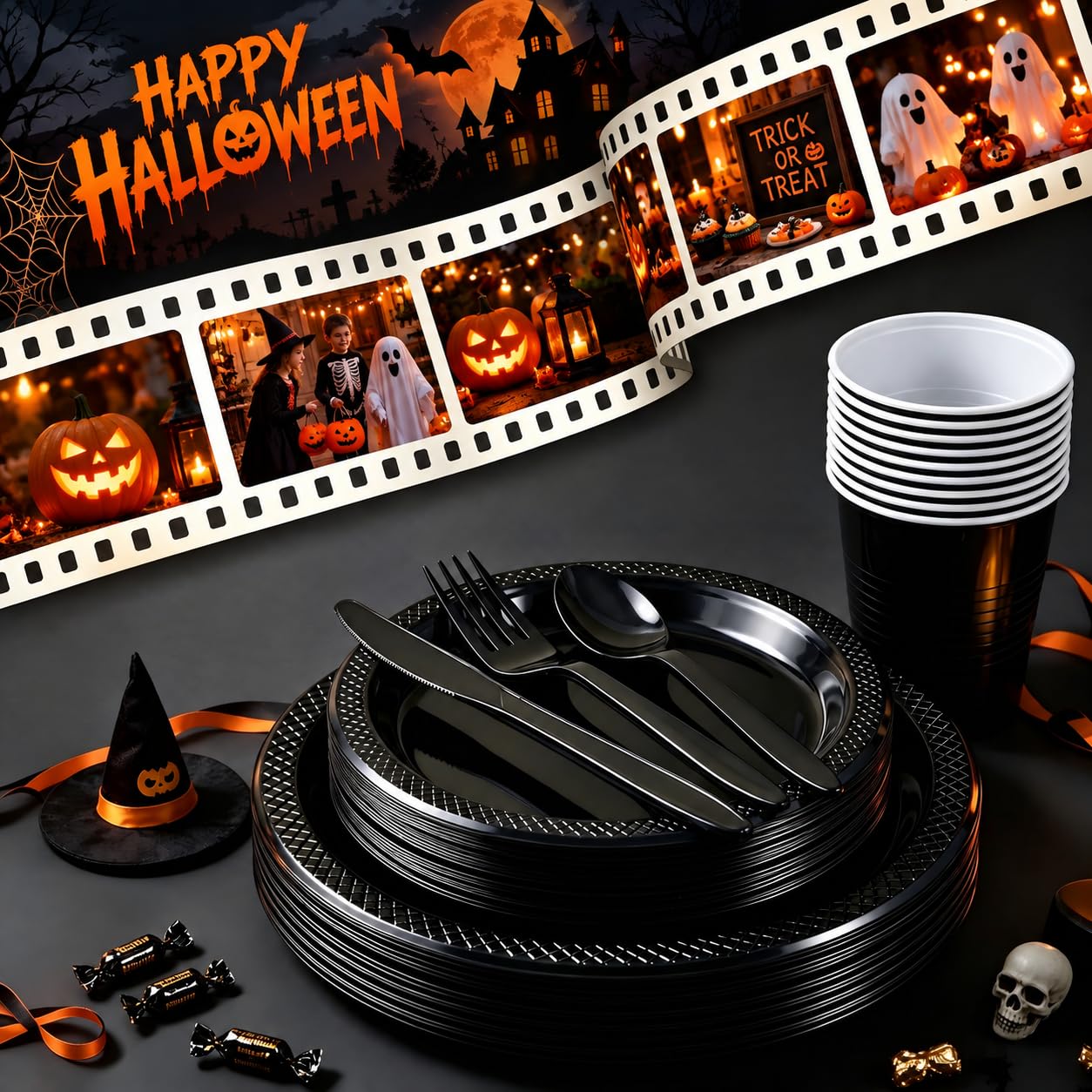 Black Disposable Plates - 210 Pcs for Parties -3