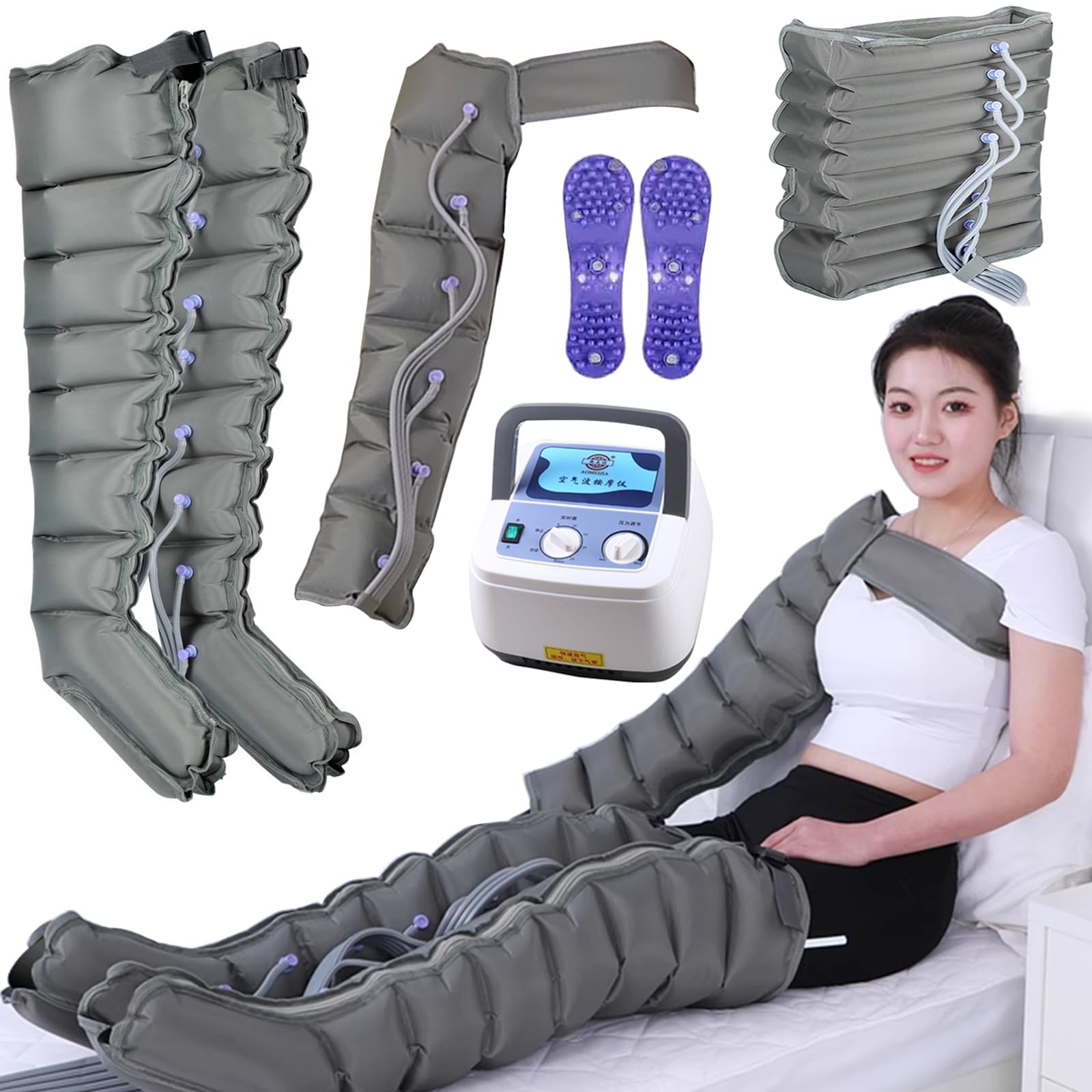 8 botas de compresión de recuperación de cavidades, drenaje linfático mejorado y circulación para piernas hinchadas, edema y alivio muscular