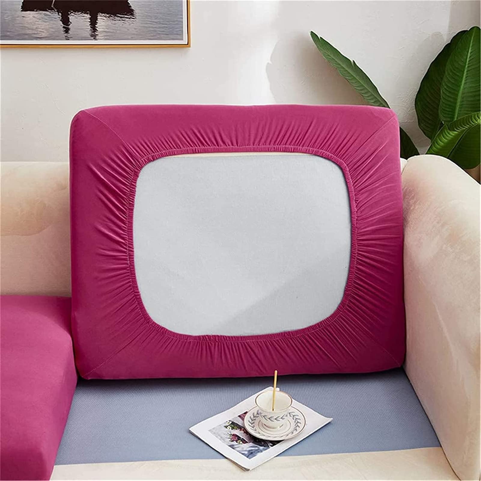 ZGDDPZA Stretch Couch Cushion Slipcovers Polyester Sofa Seat Cushion Covers Anti-Slip Furniture Protector with Elastic Bottom Replacement for Individual Cushions (Chaise-seat,Rose Red)