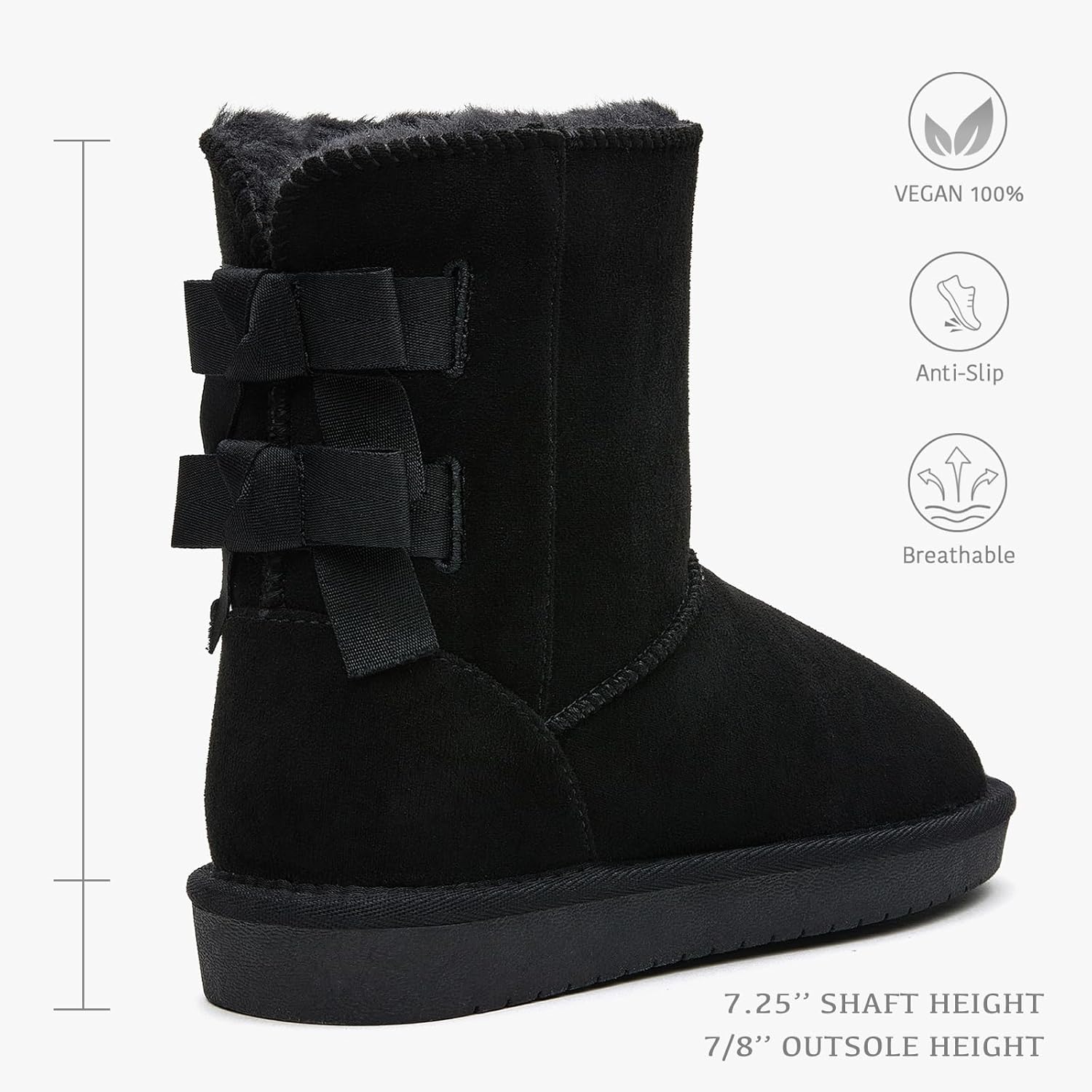 BlackTwig Women's Mid Calf Suede Winter Boots, Slip-On Snow Boots, Cozy Fur Lined, Back Bow Design - Image 5